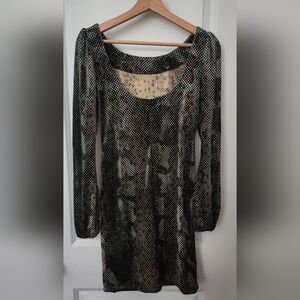 Mini Long Sleeve Y2K Velvet Dress Black Green Gold Size S Holiday Cocktail Party